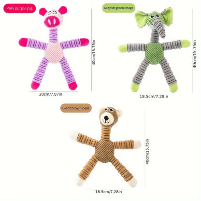 Plush Dog Toy Animals Shape Bite Resistant Squeaky Toys Corduroy Dog Toys for Small Large Dogs Puppy Pets Training Accessories