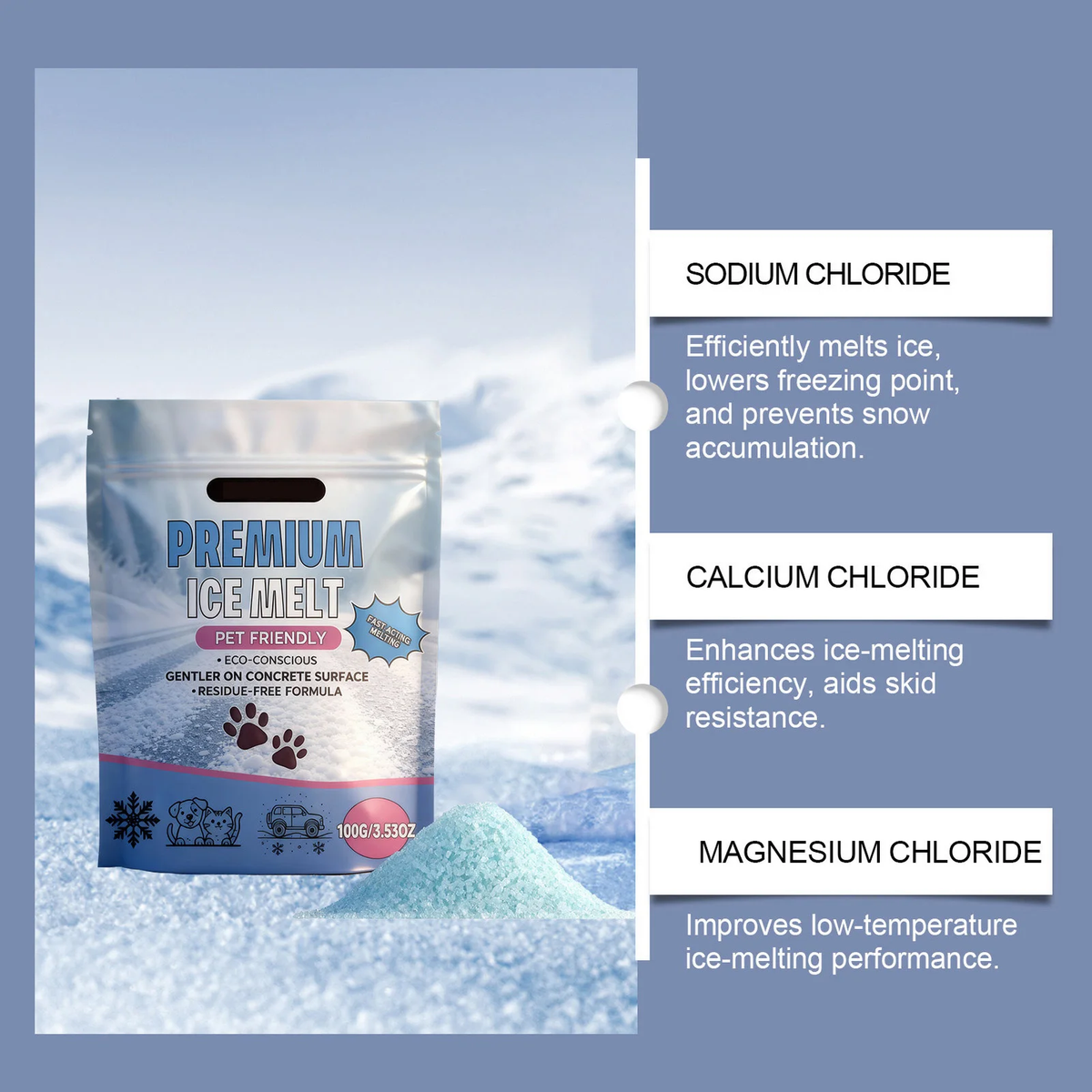 Pet Safe Ice Melt Paws Protections, Anti-Slip Winter Essentials for Dog and Cat Paws Care,Driveway Sidewalk Safe
