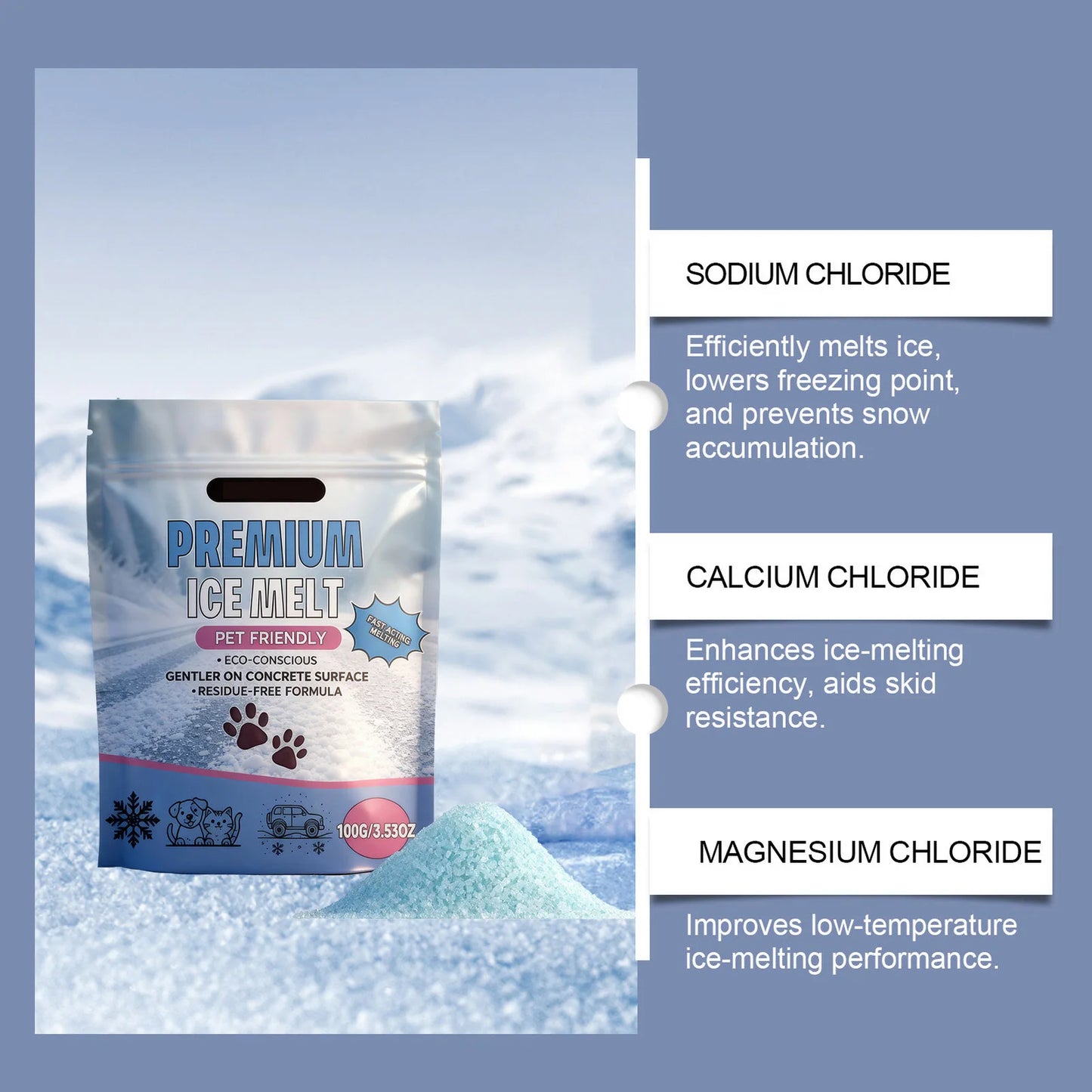 Pet Safe Ice Melt Paws Protections, Anti-Slip Winter Essentials for Dog and Cat Paws Care,Driveway Sidewalk Safe