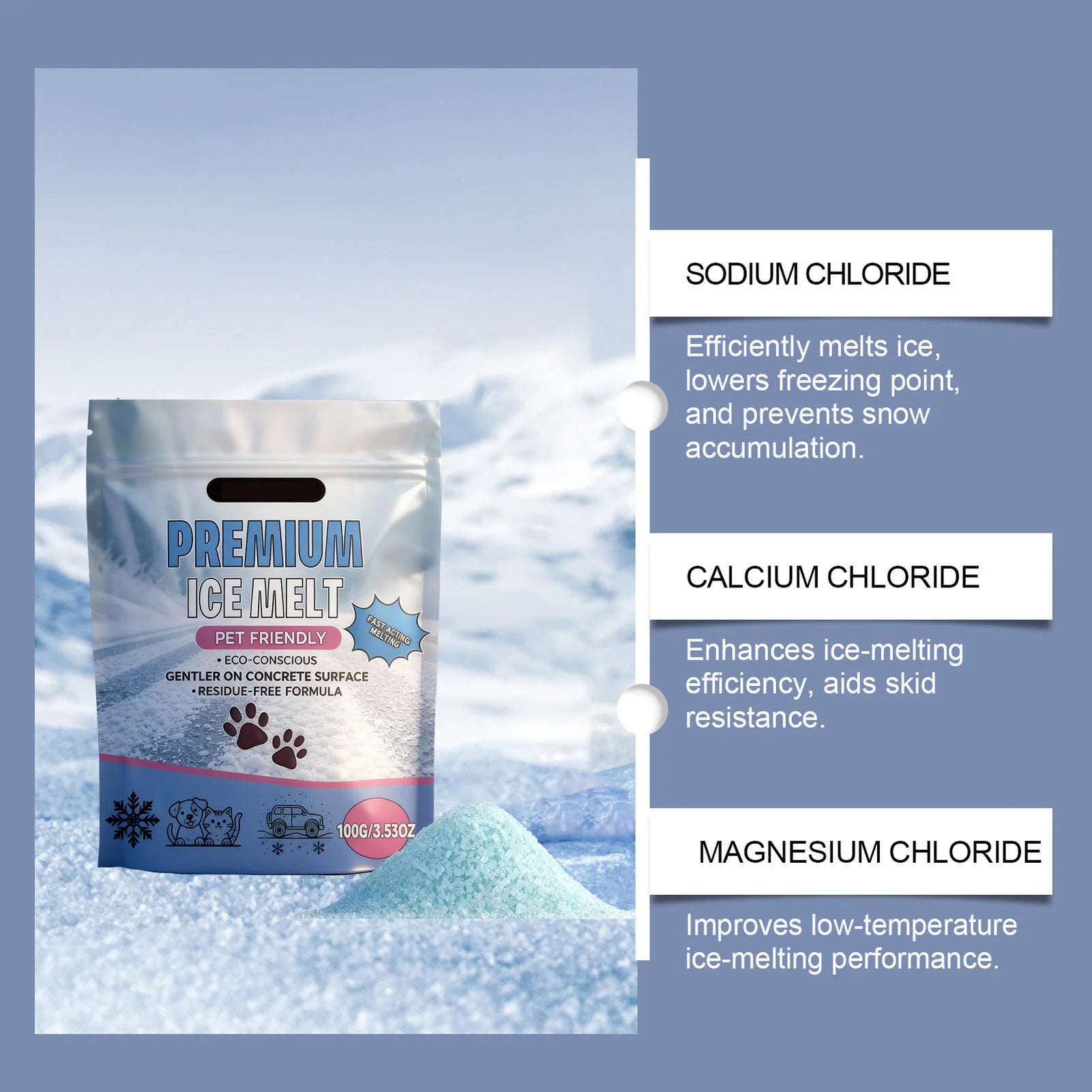 Pet Safe Ice Melt Paws Protections, Anti-Slip Winter Essentials for Dog and Cat Paws Care,Driveway Sidewalk Safe