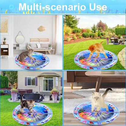 Water Sensory Play Mat Thickened Inflatable Water Mat for Cat and Dog Pet Playmat with Fish Sea Ocean Theme Sensory Toy Water