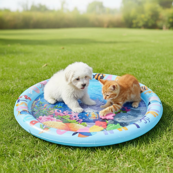 Water Sensory Play Mat Thickened Inflatable Water Mat for Cat and Dog Pet Playmat with Fish Sea Ocean Theme Sensory Toy Water