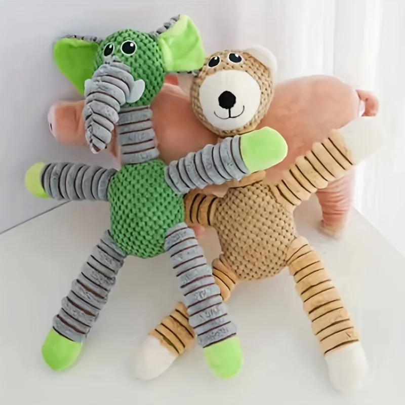 Plush Dog Toy Animals Shape Bite Resistant Squeaky Toys Corduroy Dog Toys for Small Large Dogs Puppy Pets Training Accessories
