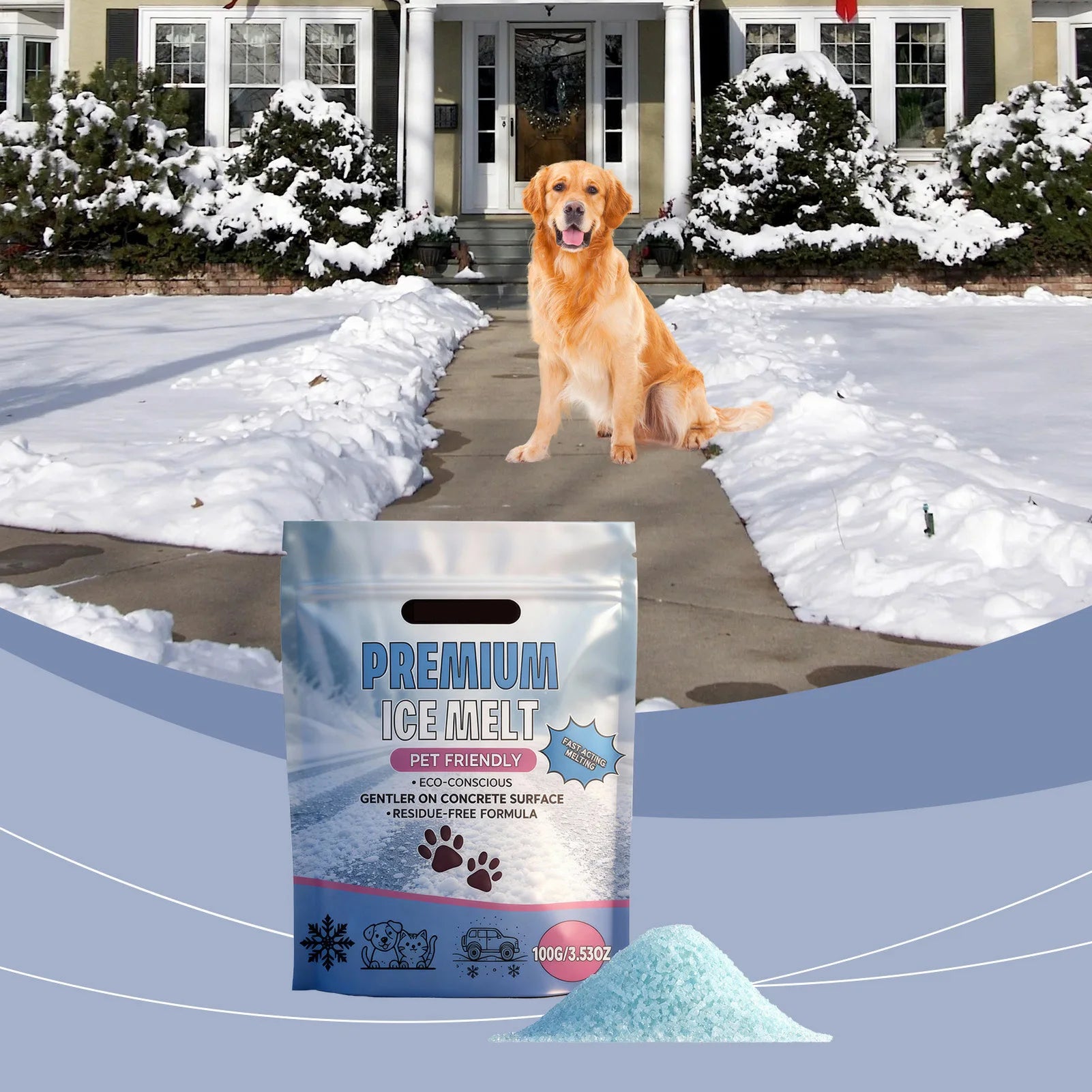 Pet Safe Ice Melt Paws Protections, Anti-Slip Winter Essentials for Dog and Cat Paws Care,Driveway Sidewalk Safe