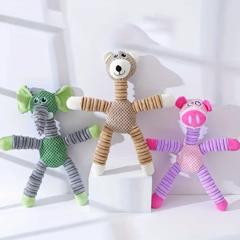 Plush Dog Toy Animals Shape Bite Resistant Squeaky Toys Corduroy Dog Toys for Small Large Dogs Puppy Pets Training Accessories