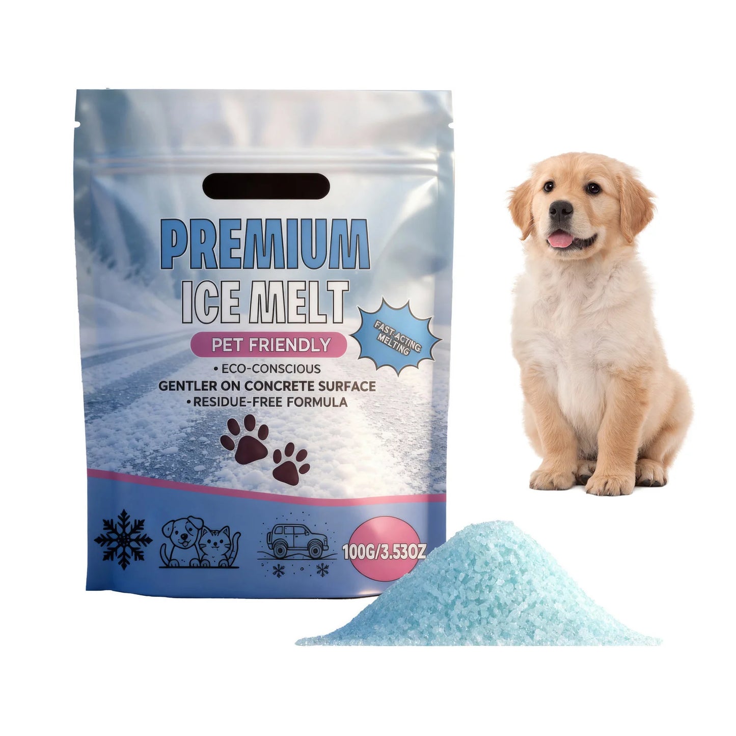 Pet Safe Ice Melt Paws Protections, Anti-Slip Winter Essentials for Dog and Cat Paws Care,Driveway Sidewalk Safe